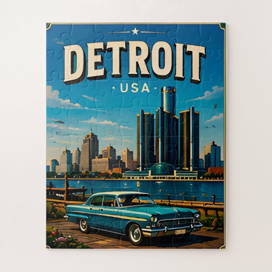 Detroit Riverwalk Silhouette Legpuzzel (Verticaal)