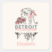Detroit Roze Bloemen Custom Square Sticker (Voorkant)