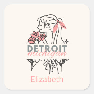Detroit Roze Bloemen Custom Square Sticker