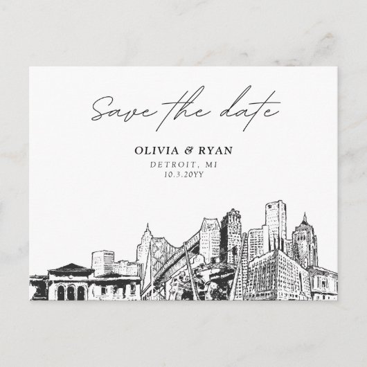 Detroit Save the Date Briefkaart voor bruiloften (Voorkant)