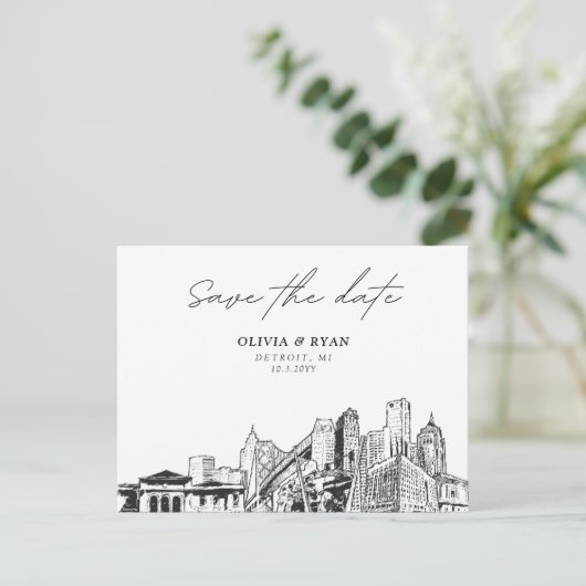Detroit Save the Date Briefkaart voor bruiloften (Staand voorkant)