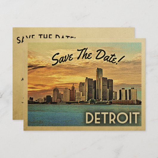 Detroit Save the Date Michigan Aankondigingskaart (Voorkant / Achterkant)