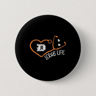 Detroit Scrub Life Michigan Nurse Shirt Medical Te Ronde Button 5,7 Cm