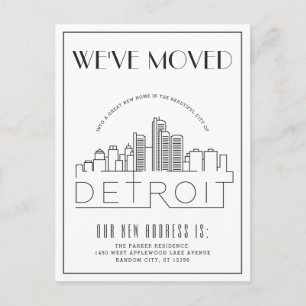 Detroit Silhouet Moderne Deco Adreswijziging Aankondigingskaart