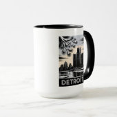 Detroit Silhouet Zwart en Wit Houtsnede Winter Mok (Voorkant rechts)