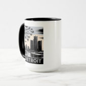Detroit Silhouet Zwart en Wit Houtsnede Winter Mok (Voorkant links)