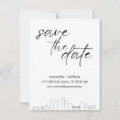 Detroit Silhouette MINIMALIST Save The Date Kaart (Voorkant)