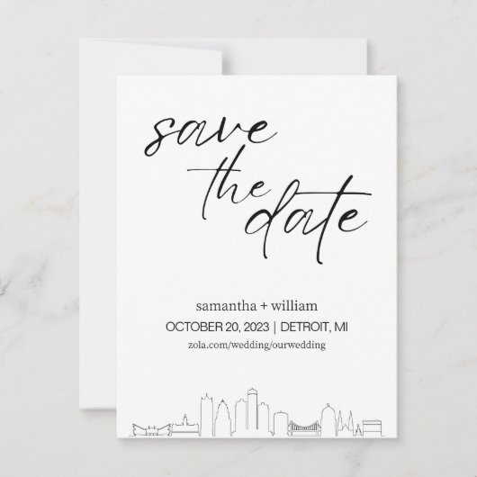 Detroit Silhouette MINIMALIST Save The Date Kaart (Voorkant)