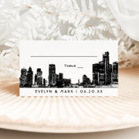 Detroit Silhouette Zwarte Art Deco Monogram Huweli