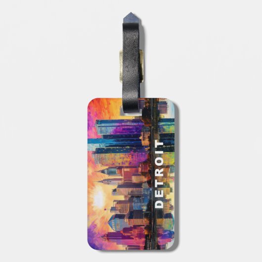 Detroit Skyline Abstracte kunst Bagagelabel (Achterkant verticaal)