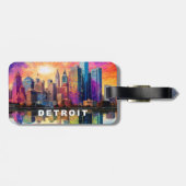 Detroit Skyline Abstracte kunst Bagagelabel (Achterkant horizontaal)
