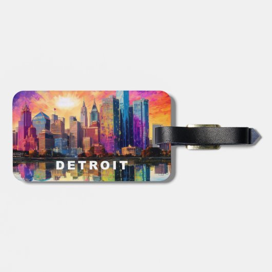 Detroit Skyline Abstracte kunst Bagagelabel (Achterkant horizontaal)