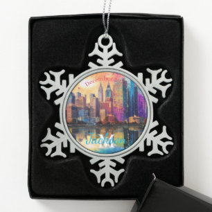 Detroit Skyline Abstracte kunst Tin Sneeuwvlok Ornament