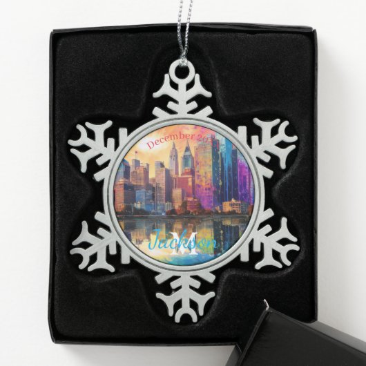 Detroit Skyline Abstracte kunst Tin Sneeuwvlok Ornament (Kistje)