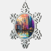 Detroit Skyline Abstracte kunst Tin Sneeuwvlok Ornament (Rechts)