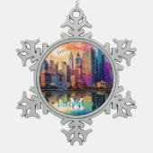 Detroit Skyline Abstracte kunst Tin Sneeuwvlok Ornament (Voorkant)