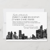 Detroit Skyline Art Deco Bruiloft Kaart (Voorkant)