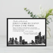 Detroit Skyline Art Deco Wedding Kaart (Staand voorkant)