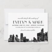 Detroit Skyline Art Deco Zwart Bruiloft Save The Date (Voorkant)