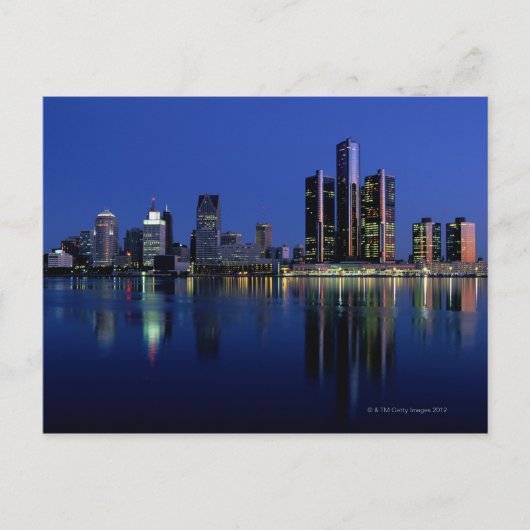 Detroit Skyline bij nacht Briefkaart (Voorkant)