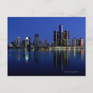 Detroit Skyline bij nacht Briefkaart