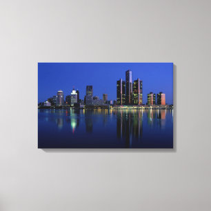 Detroit Skyline bij nacht Canvas Afdruk