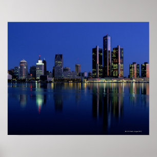 Detroit Skyline bij nacht Poster