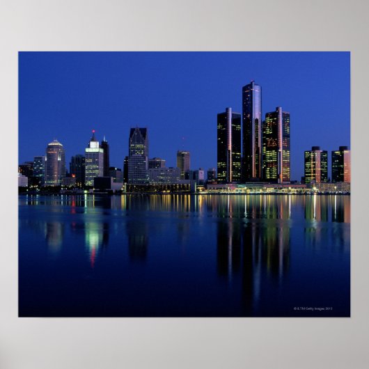 Detroit Skyline bij nacht Poster (Voorkant)
