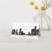Detroit Skyline Black Art Deco Wedding Monogram Plaatskaartje (Voorkant)