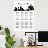 Detroit Skyline Black Art Deco Wedding Seating Sea Poster (Thuiskantoor)