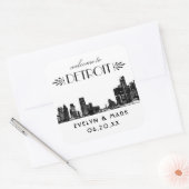Detroit Skyline Black Art Deco Wedding Welkom Vierkante Sticker (Envelop)