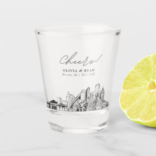 Detroit Skyline bruiloft gunst Cheers Shot Glass Glas