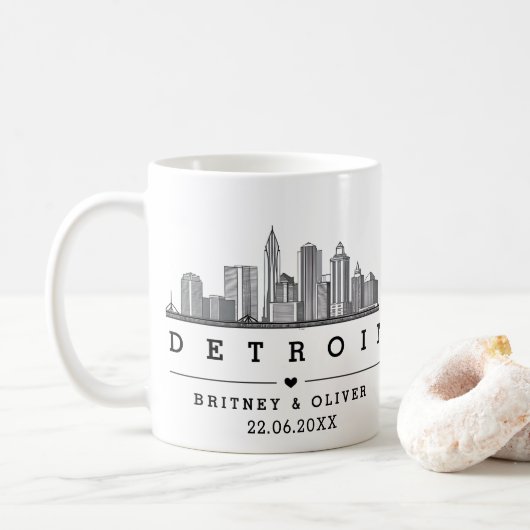DETROIT Skyline – Custom Wedding favor Koffiemok (Met donut)
