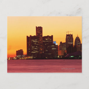 Detroit skyline in kleurrijke zonsondergang briefkaart