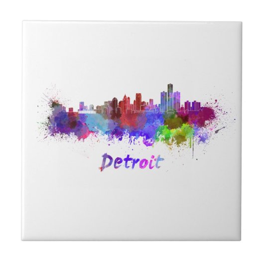 Detroit skyline in watercolor tegeltje (Voorkant)