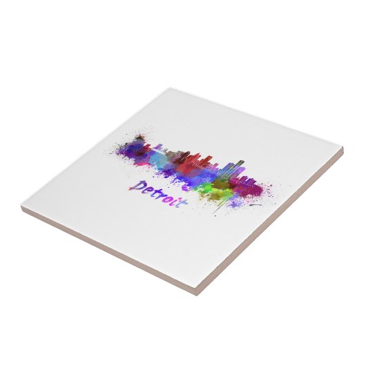 Detroit skyline in watercolor tegeltje (Zijkant)