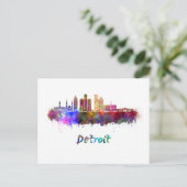 Detroit skyline in waterverf briefkaart (Staand voorkant)