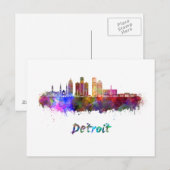 Detroit skyline in waterverf briefkaart (Voorkant / Achterkant)