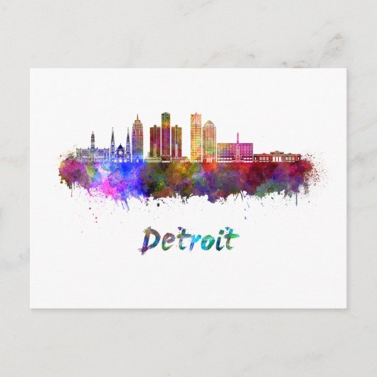 Detroit skyline in waterverf briefkaart (Voorkant)