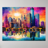 Detroit Skyline Kleurrijke Abstracte Kunst Poster (Voorkant)