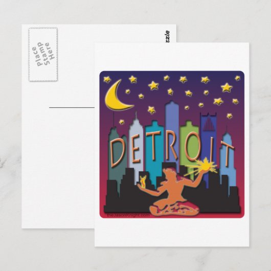 Detroit Skyline Mega Color Briefkaart (Voorkant / Achterkant)