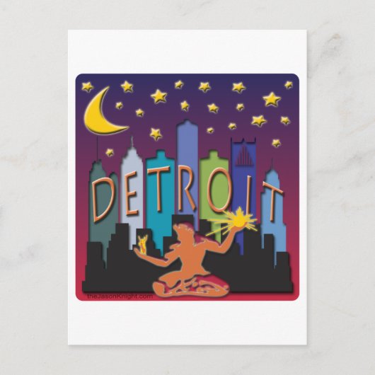 Detroit Skyline Mega Color Briefkaart (Voorkant)