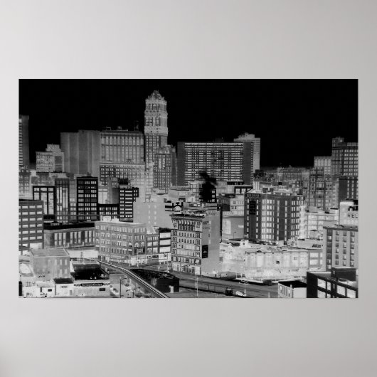 Detroit Skyline Negatief Poster (Voorkant)