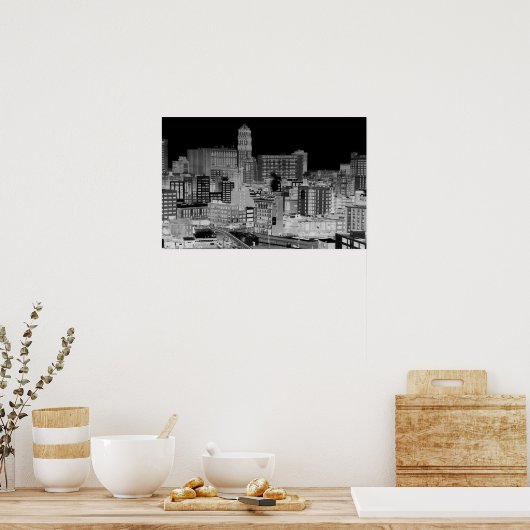Detroit Skyline Negatief Poster (Keuken)