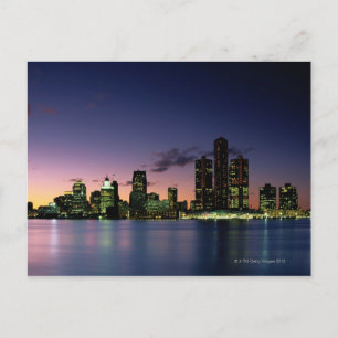Detroit Skyline op Dusk 2 Briefkaart