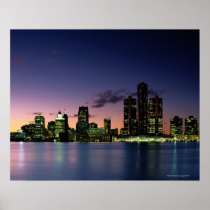Detroit Skyline op Dusk 2 Poster