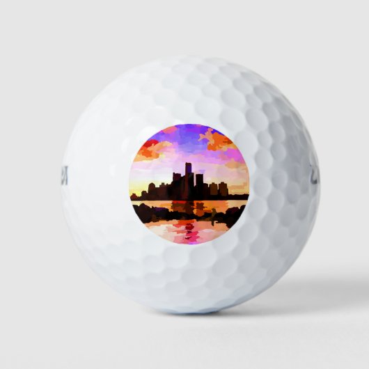Detroit Skyline op Sunset Golfballen (Voorkant)