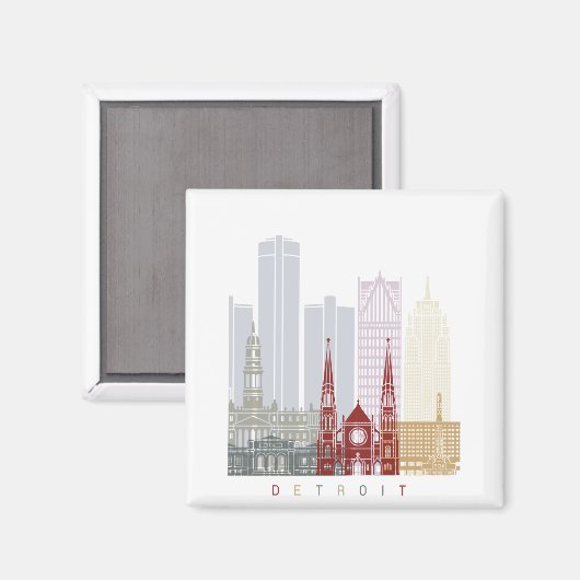 Detroit skyline poster magneet (Voorkant / Achterkant)