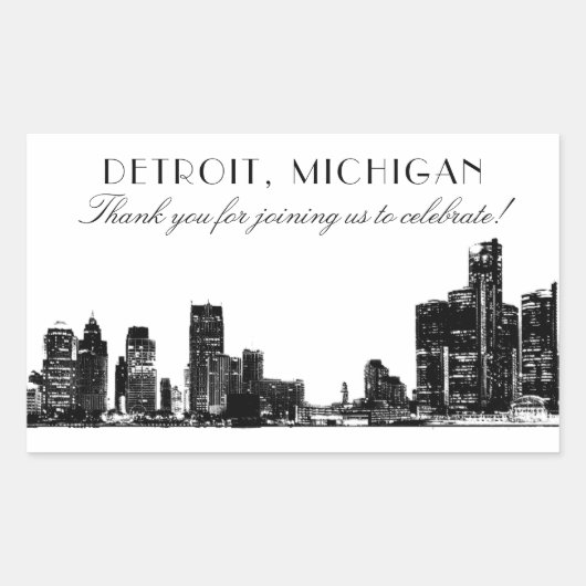 Detroit Skyline Zwart Art Deco Bruiloft Dank u Rechthoekige Sticker (Voorkant)