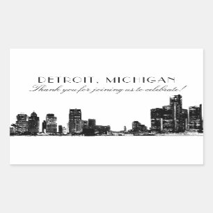 Detroit Skyline Zwart Art Deco Bruiloft Dank u Rechthoekige Sticker
